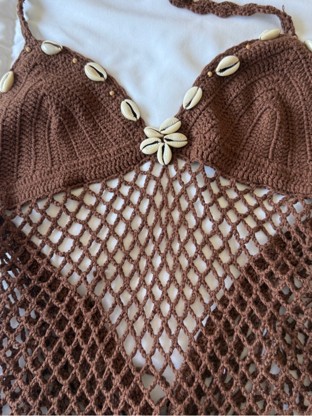 🌺 Chocolate Seashell Crochet Halter Top Small 🌺 - Picture 4 of 9